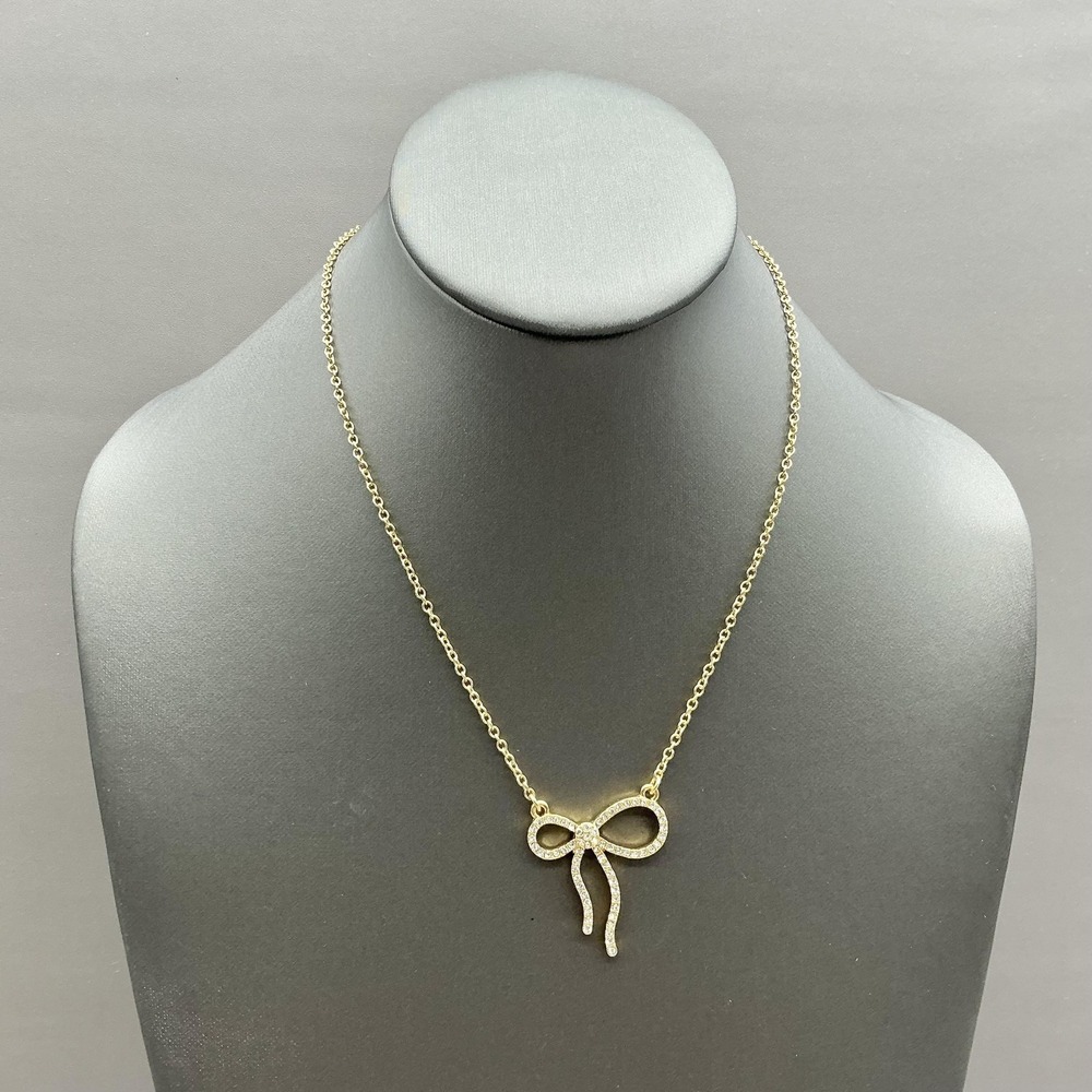 Talbots‎ Necklace Bow Pendant Gold Tone Rhinestone Chain Womens Adjustable 18"